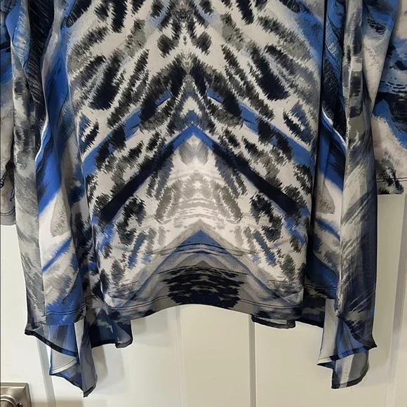 Chico's Sheer Blue and Black Patterned Blouse - Picture 7 of 7
